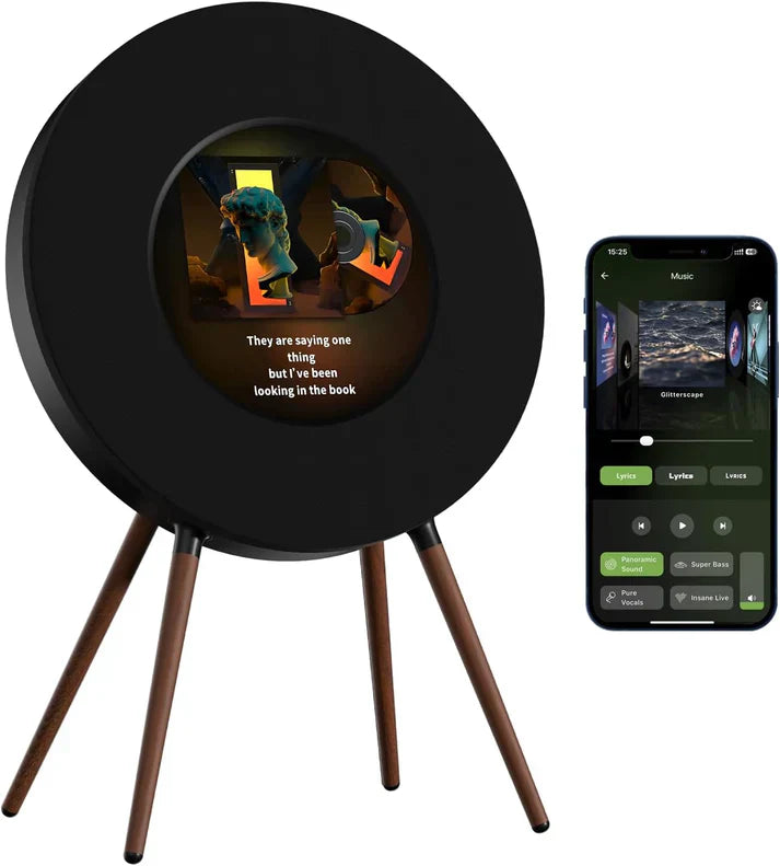 R1 Vinyl-Style Bluetooth Speaker, 2.1 Stereo Hi-Fi, Album Art Animation with Dynamic Mood Lyrics, Wi-Fi & Bluetooth, Home Audio & Décor