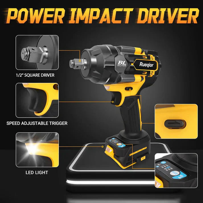 1/2-inch heavy-duty cordless impact wrench, equipped with a 20V battery