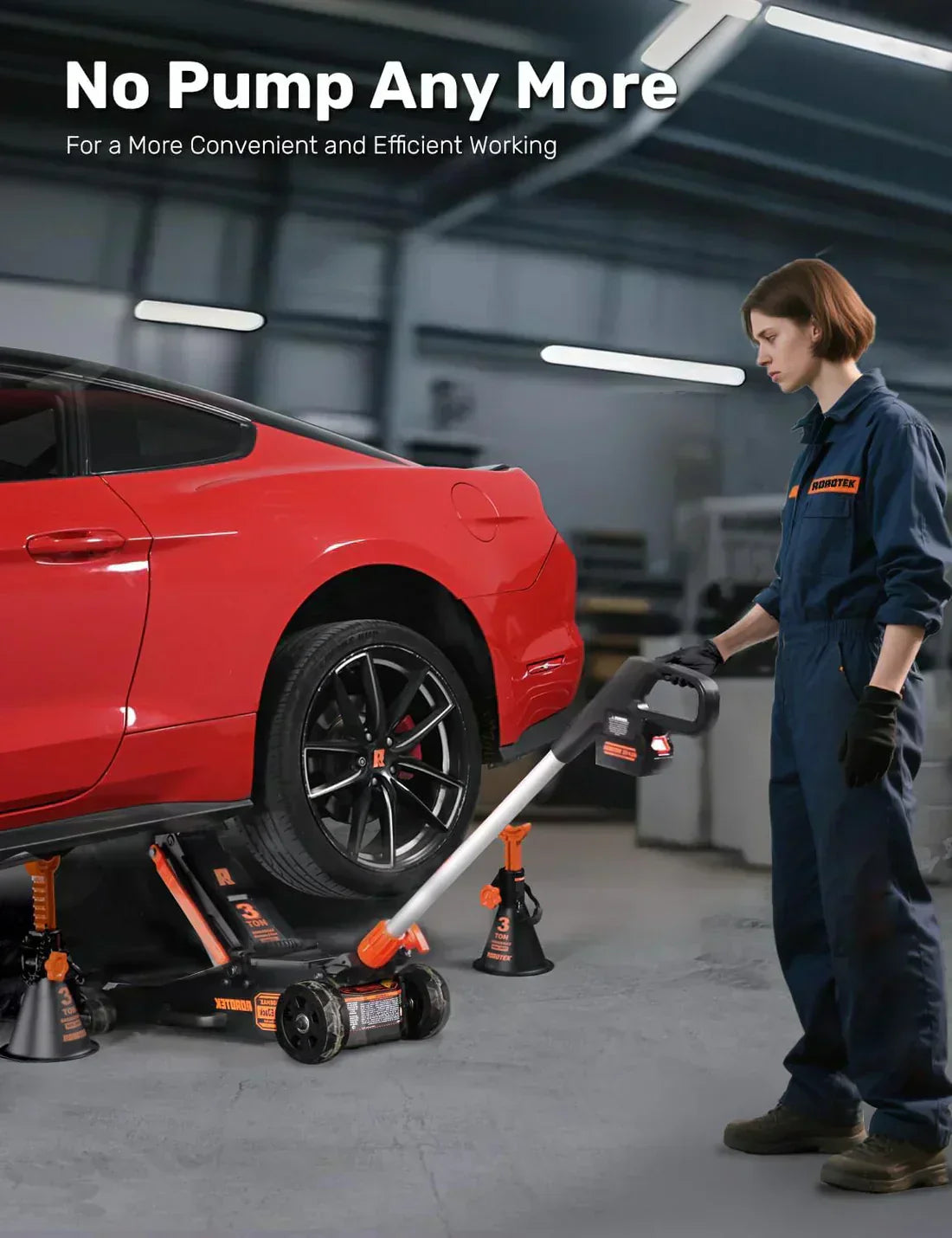 GMax 2-ton electric floor-standing jack, made of low-profile aluminum and steel, can quickly lift cars