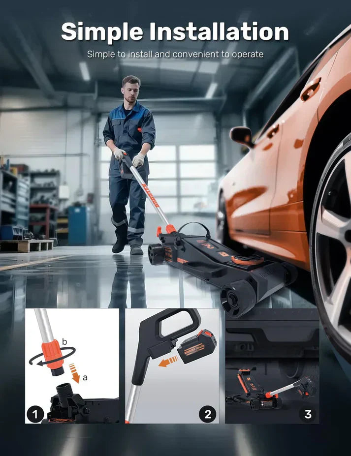 GMax 2-ton electric floor-standing jack, made of low-profile aluminum and steel, can quickly lift cars